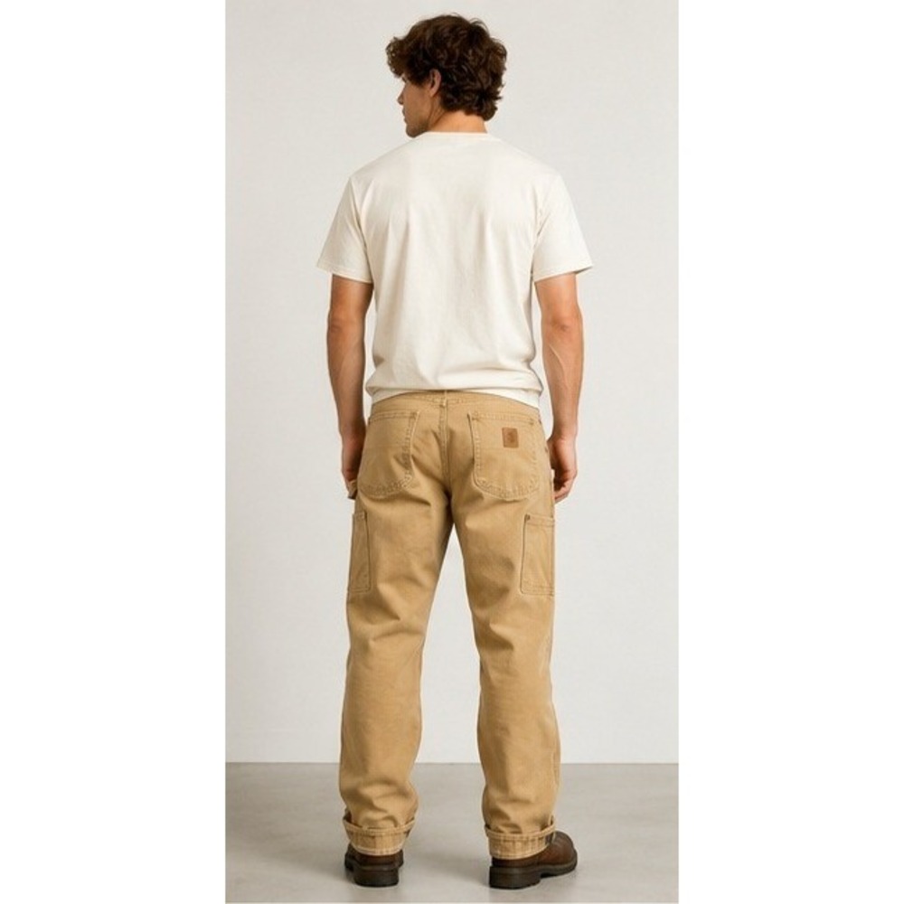 Carhartt Flannel Lined Canvas Work Pants Men 30x32 Tan Original Fit Straight Leg - Picture 2 of 14